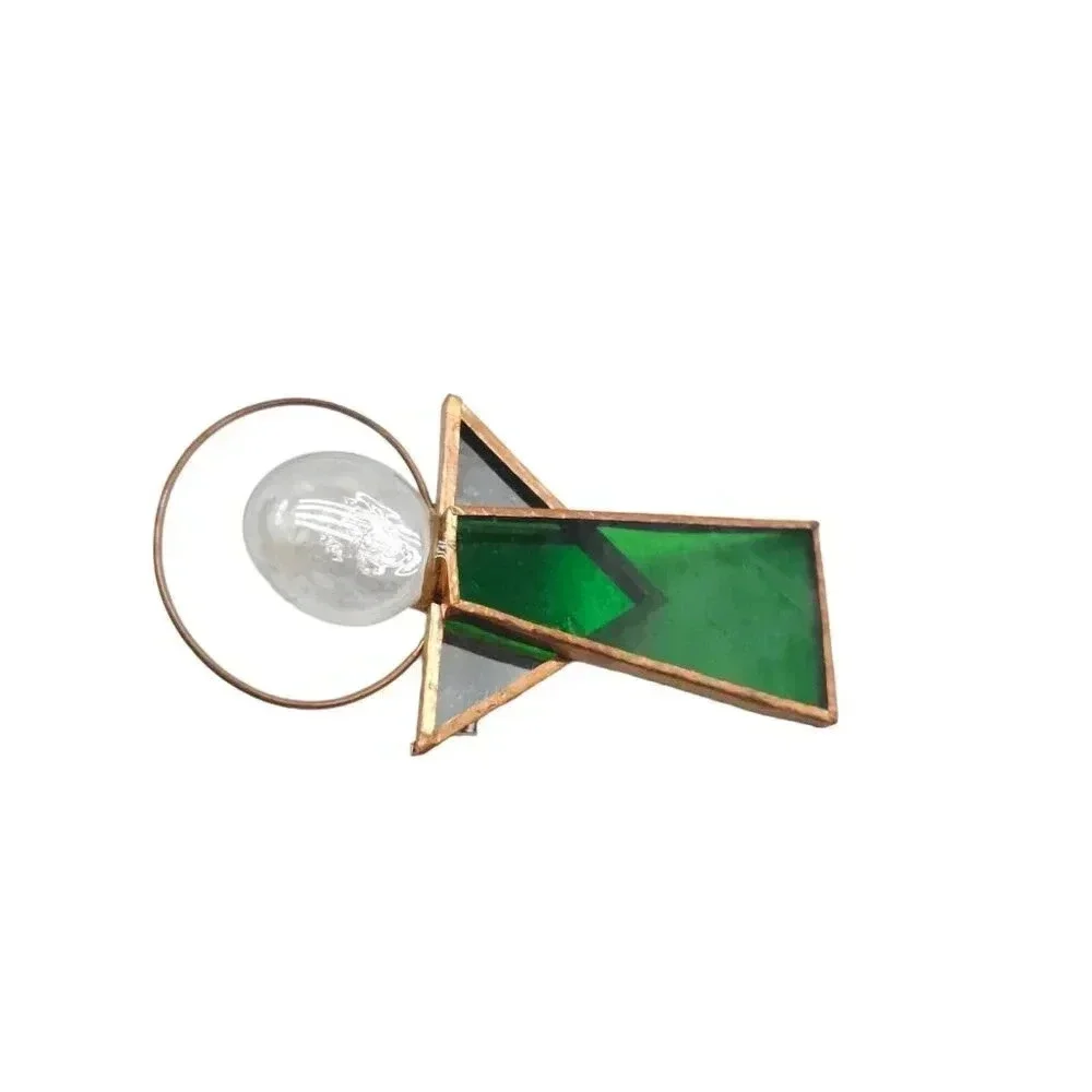 Handmade Angel Green Clear Glass Brooch Pin Gold Tone Vintage